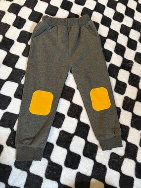 Kids Gray Jogger Pants with Yellow Knee Patches